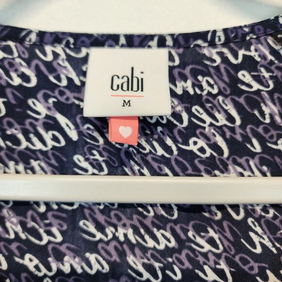 Cabi Tunic Top Blouse Size M Blue Script Print V-neck Relaxed Breezy Lightweight - Picture 13 of 13